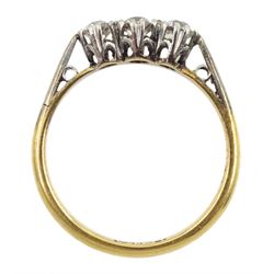 Gold three stone diamond ring, stamped 18ct Plat, total diamond weight approx 0.40 carat