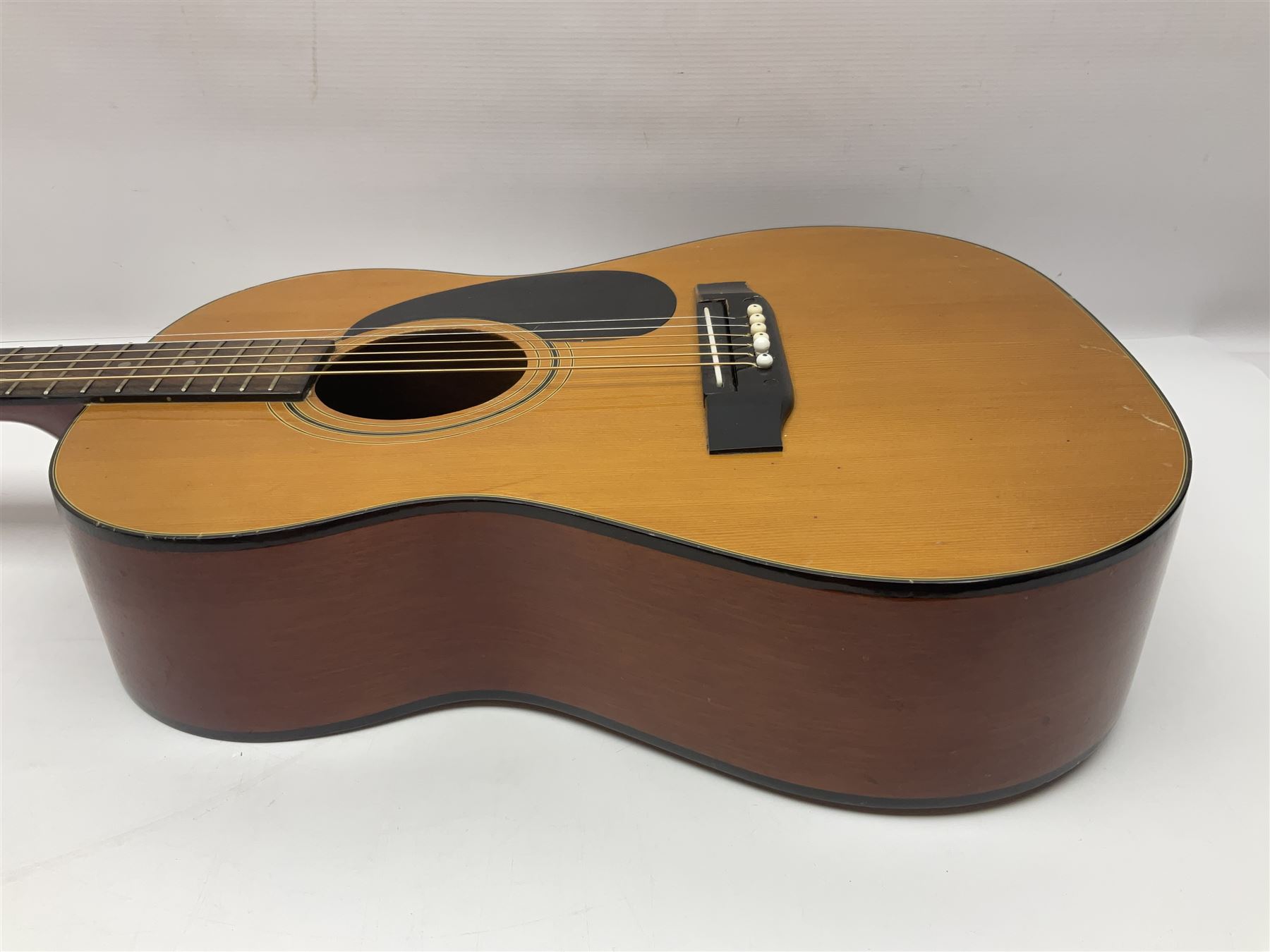 Harmony Model H6360 acoustic guitar in mahogany with spruce top, L103cm overall; and 1970s B&M (Barnes & Mullins) Concert Grande acoustic guitar, L101.5cm overall; each in hard carrying case (2)