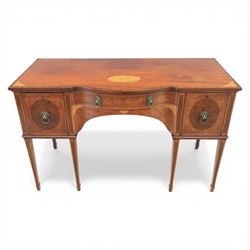 George III Sheraton design serpentine inlaid mahogany and satinwood sideboard