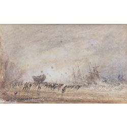 George Weatherill (British 1810-1890): The Great Storm Whitby Feb. 4th 1861 - Lifeboat returning from the rescue of shipwrecked crews, watercolour with scratching out signed 9cm x 14cm
Provenance: private Whitby collection
