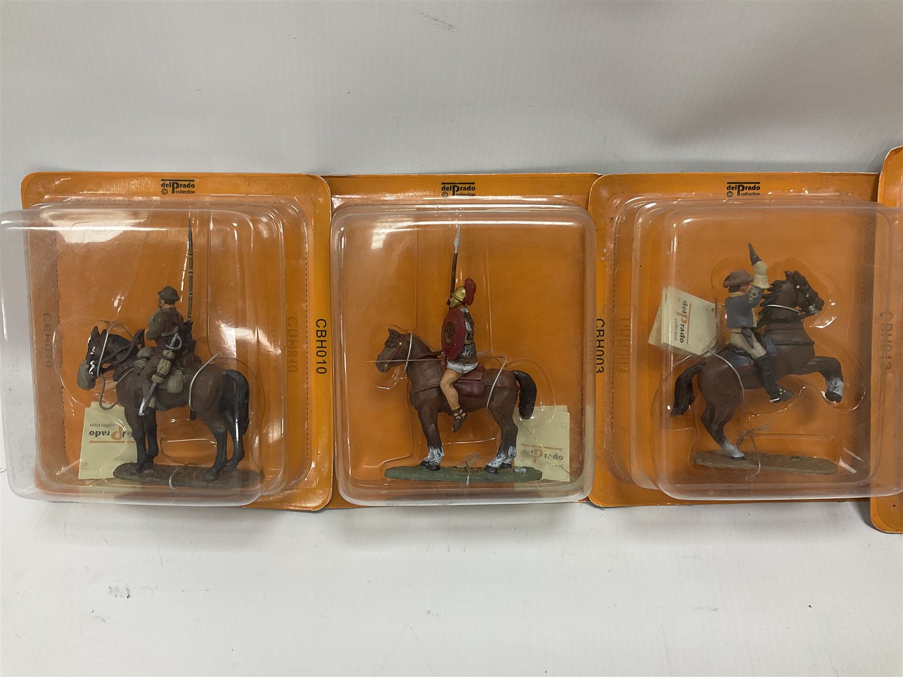 Nineteen Del Prado metal soldiers and one Cannon Barrel from periodical issues for Battle of Blenheim, Crimea, American Civil War etc; all in unopened blister packs, some duplicates