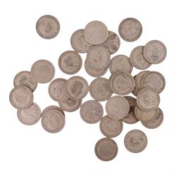 Approximately thirty-seven Great British pre-1947 silver one florin or two shilling coins