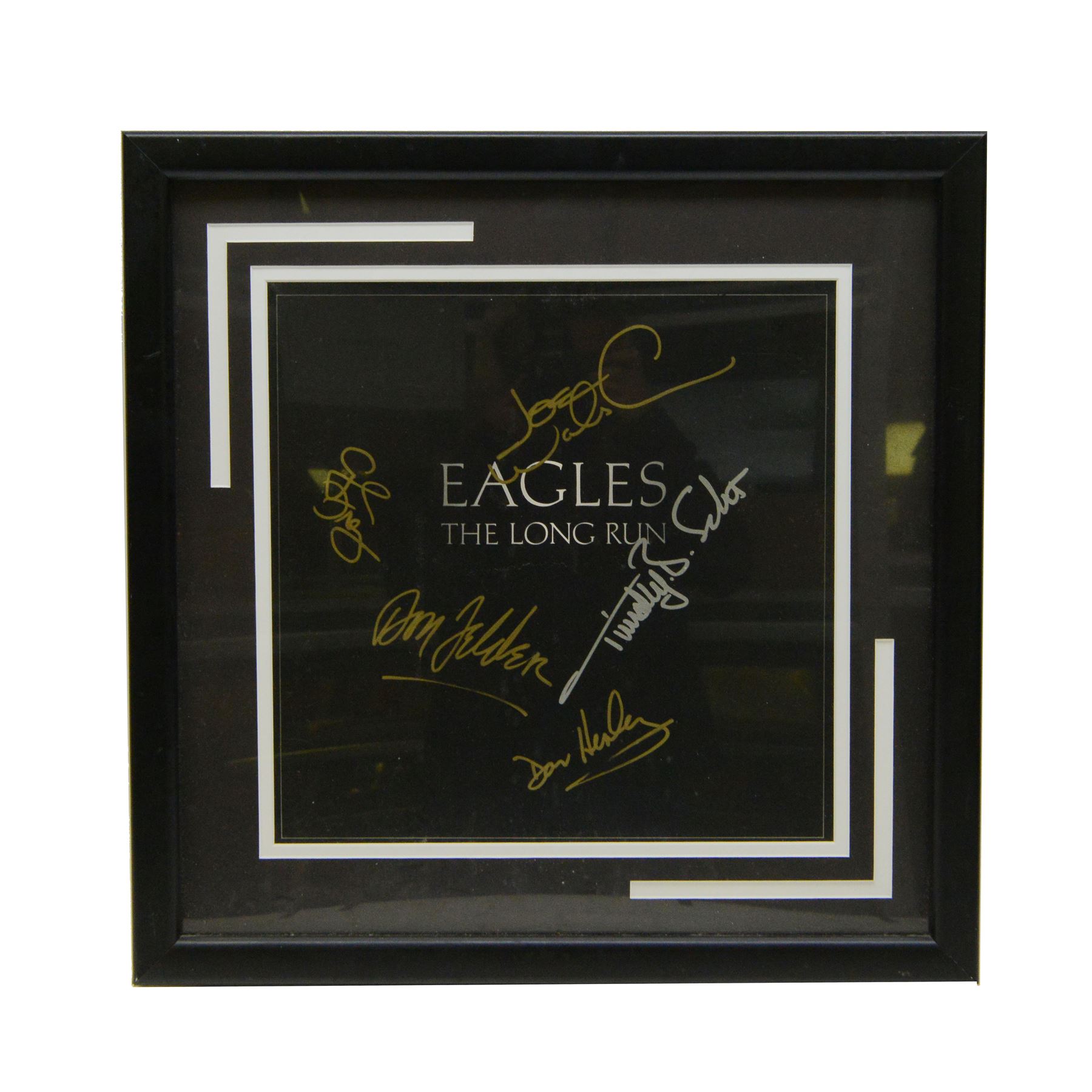 The Eagles The Long Run signed album sleeve, framed with certificate of authenticity, H46cm 