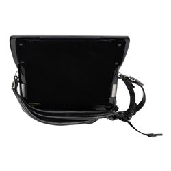 Vignoni Philharmonic II basso piano accordion, with 41 keys, possibly a custom model,  the black high gloss case with carrying strap and in fitted case with grey faux fur interior