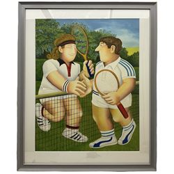 Beryl Cook OBE (British 1926-2008): 'Tennis', limited edition lithograph signed and numbered in pencil, together with two further prints after the same artist 84cm x 66cm (3)