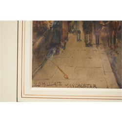 Francis Browne Tighe (British c.1865-1936): 'Old Millgate' and 'Old Shambles - Manchester', pair of watercolours signed titled and dated 1927, in matching frames 34cm x 24cm (2)