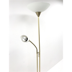 Gold finish up lighter with adjustable reading lamp, H181cm