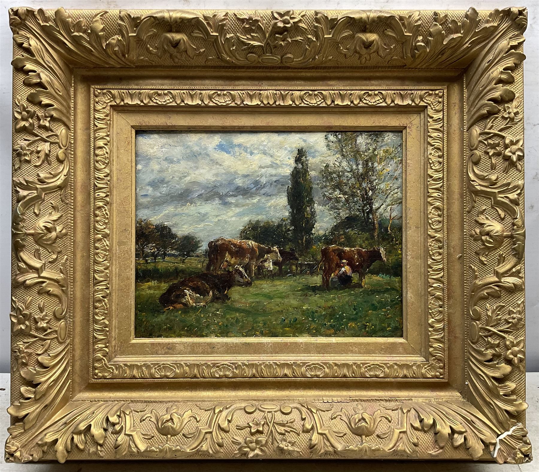 William Mark Fisher RA (American/British 1841-1923): Milking Time in the Cow Pasture, oil on canvas signed 24cm x 31cm 