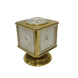 20th century-Angelus clock and weather station combined, in a satin gilt case with an 8-day clock movement, hygrometer, barometer, thermometer and compass.