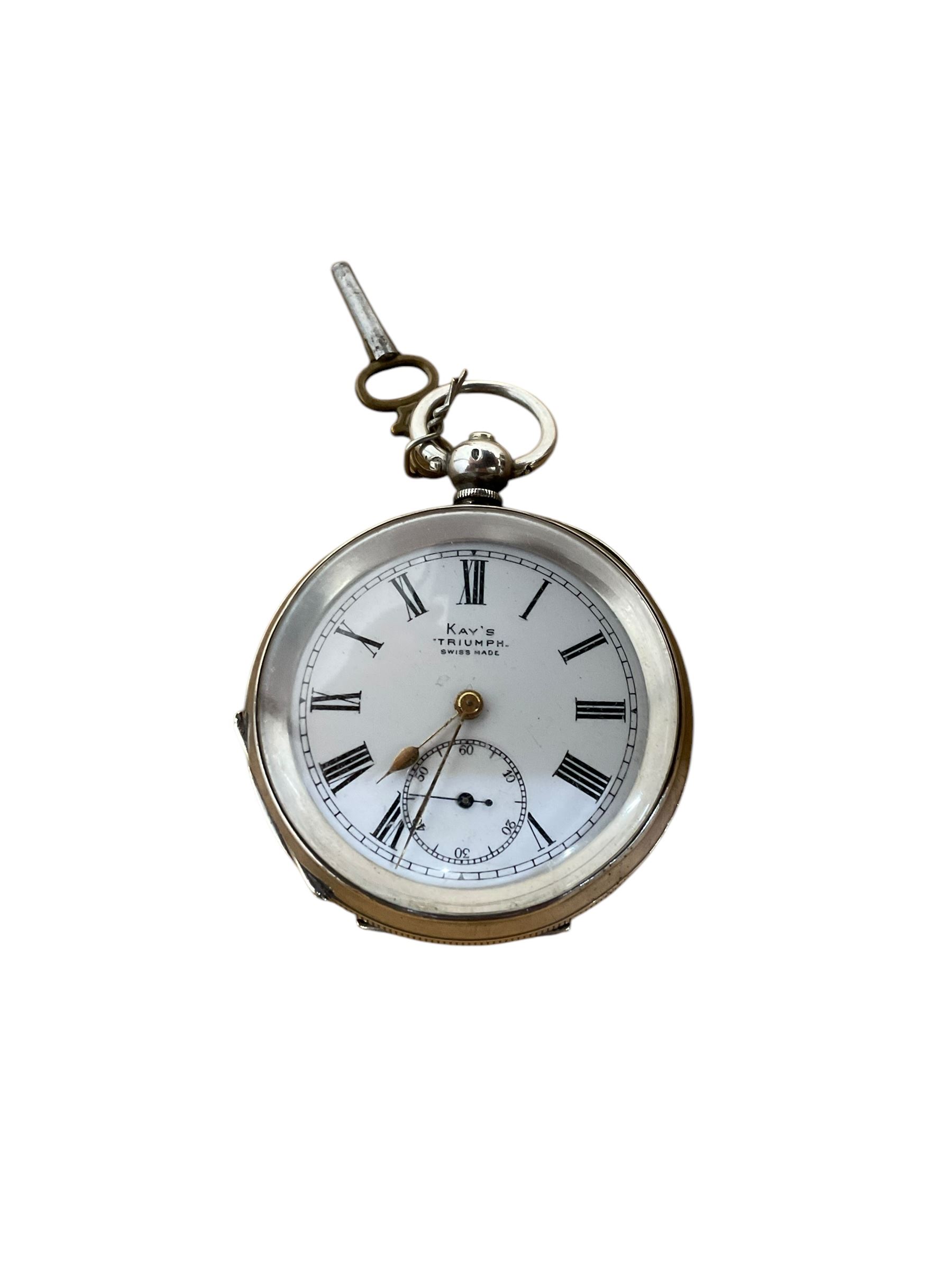 English early 20th century continental silver (0.935) keywound pocket watch, with a Kay’s full plate lever movement, wound and set from the rear. With key.