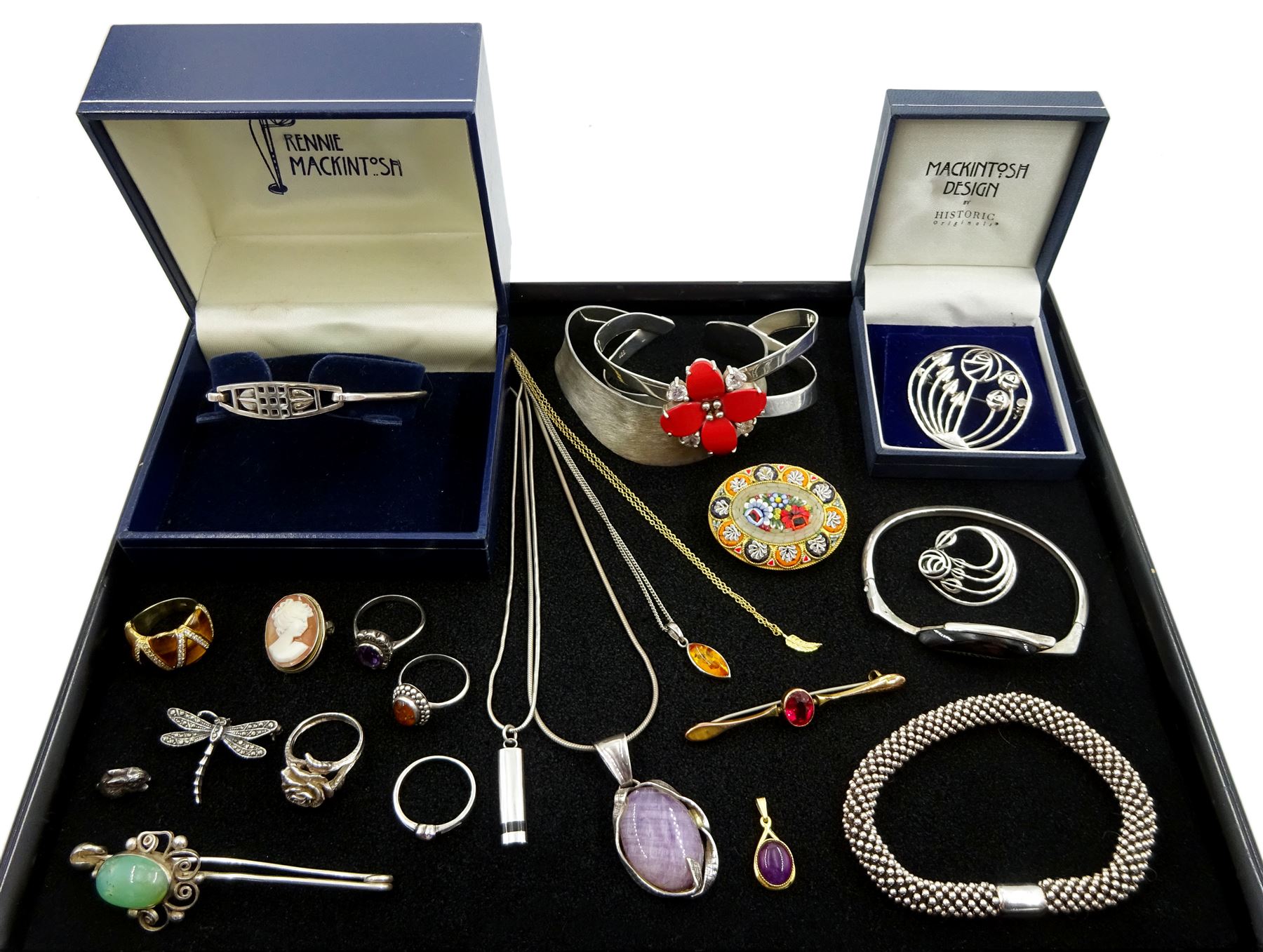 Silver And Silver Stone Set Jewellery Including Links Of London Sweetie Bracelet Bangles Amber Ring And Pendant Necklace Macintosh Design Bangle And Brooch And Other Costume Jewellery Jewellery Watches Coins