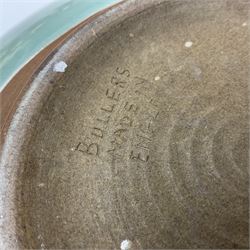 Agnete Hoy (1914-2000): Bullers studio pottery celadon glazed bowl, the interior with incised decoration depicting a Mermaid, D28.5cm