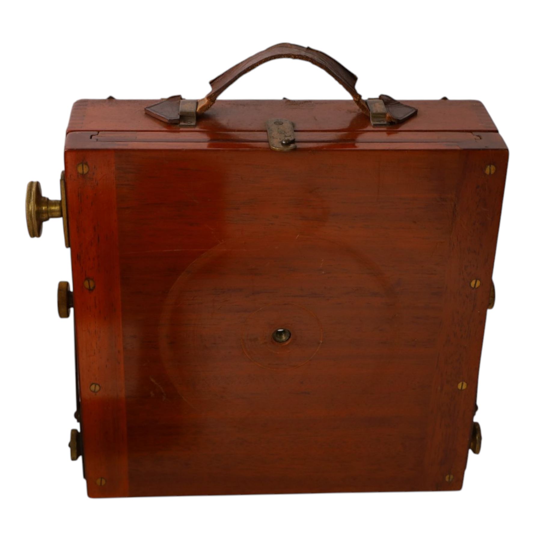 IVORY Early 20th century Taylor's Drug Co. The Albion half plate camera, with brass lens two plates numbered 2 and 4,and accessories, in leather carry case