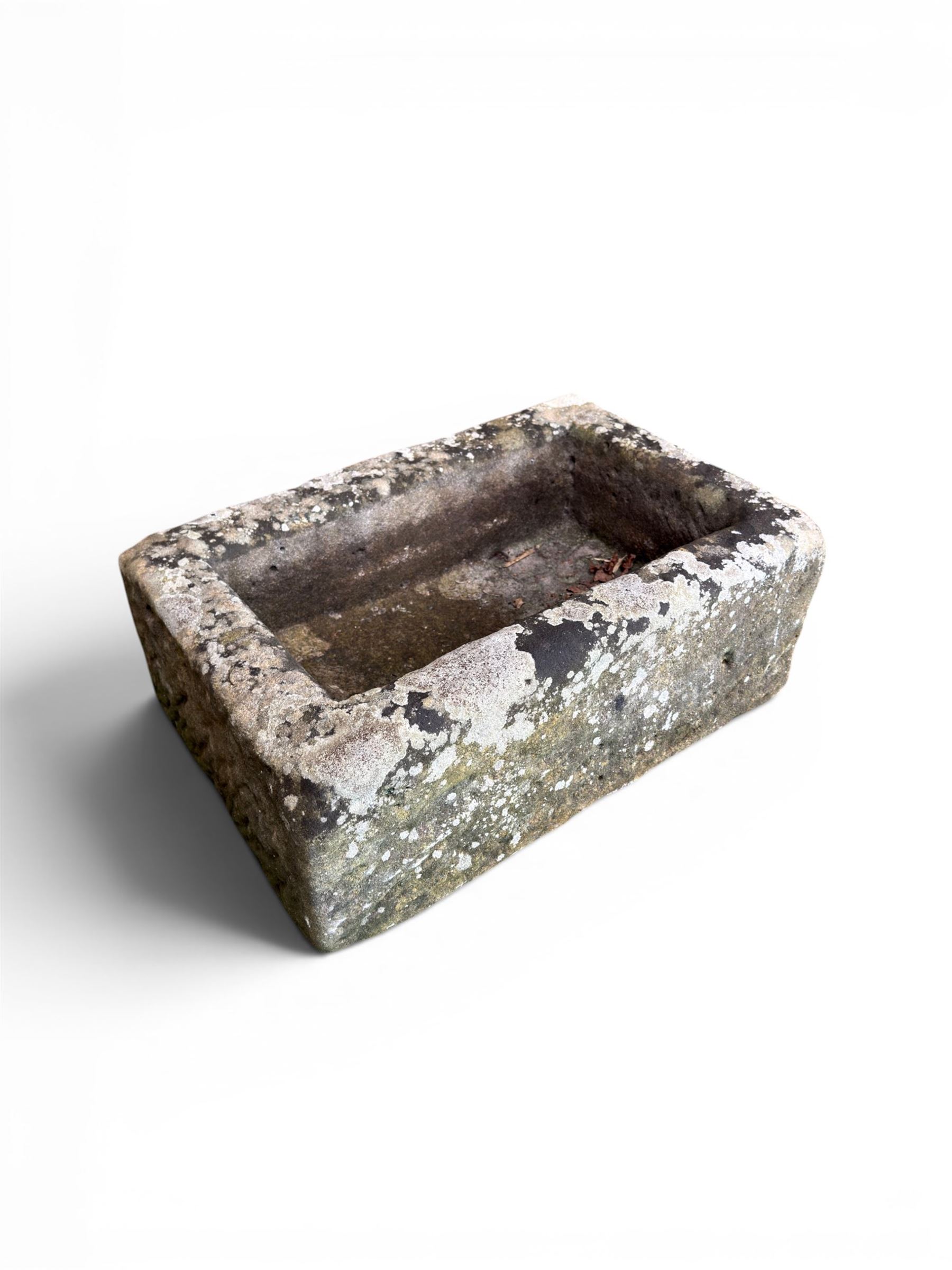 19th century weathered stone planter of rectangular form 