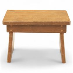 Acornman - adzed oak occasional table, rectangular top with exposed pegged joints and chamfered edges, raised on square chamfered legs, with signature carved acorn, by the workshop of Alan Grainger, Brandsby