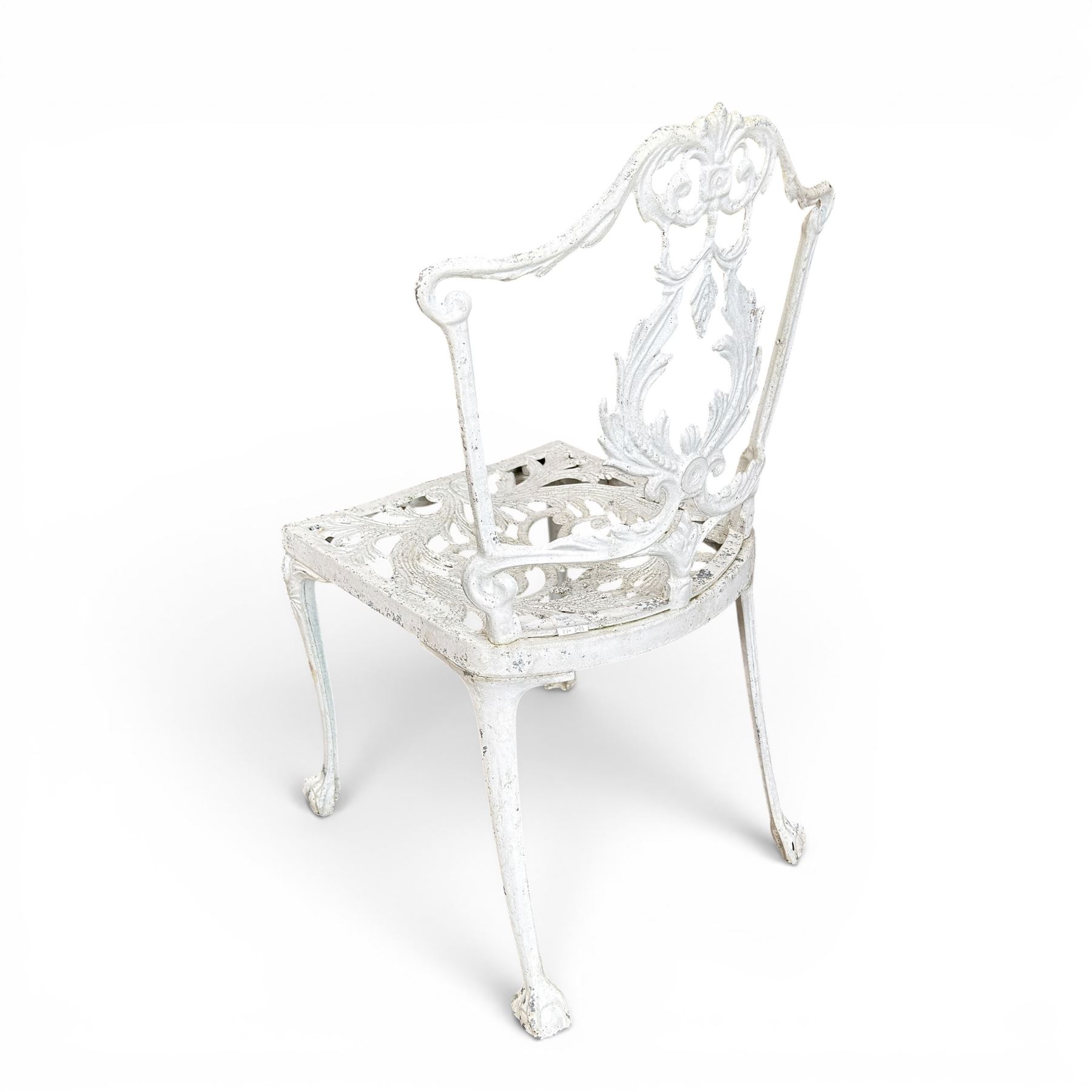 Victorian design cast aluminium circular garden table, and three chairs