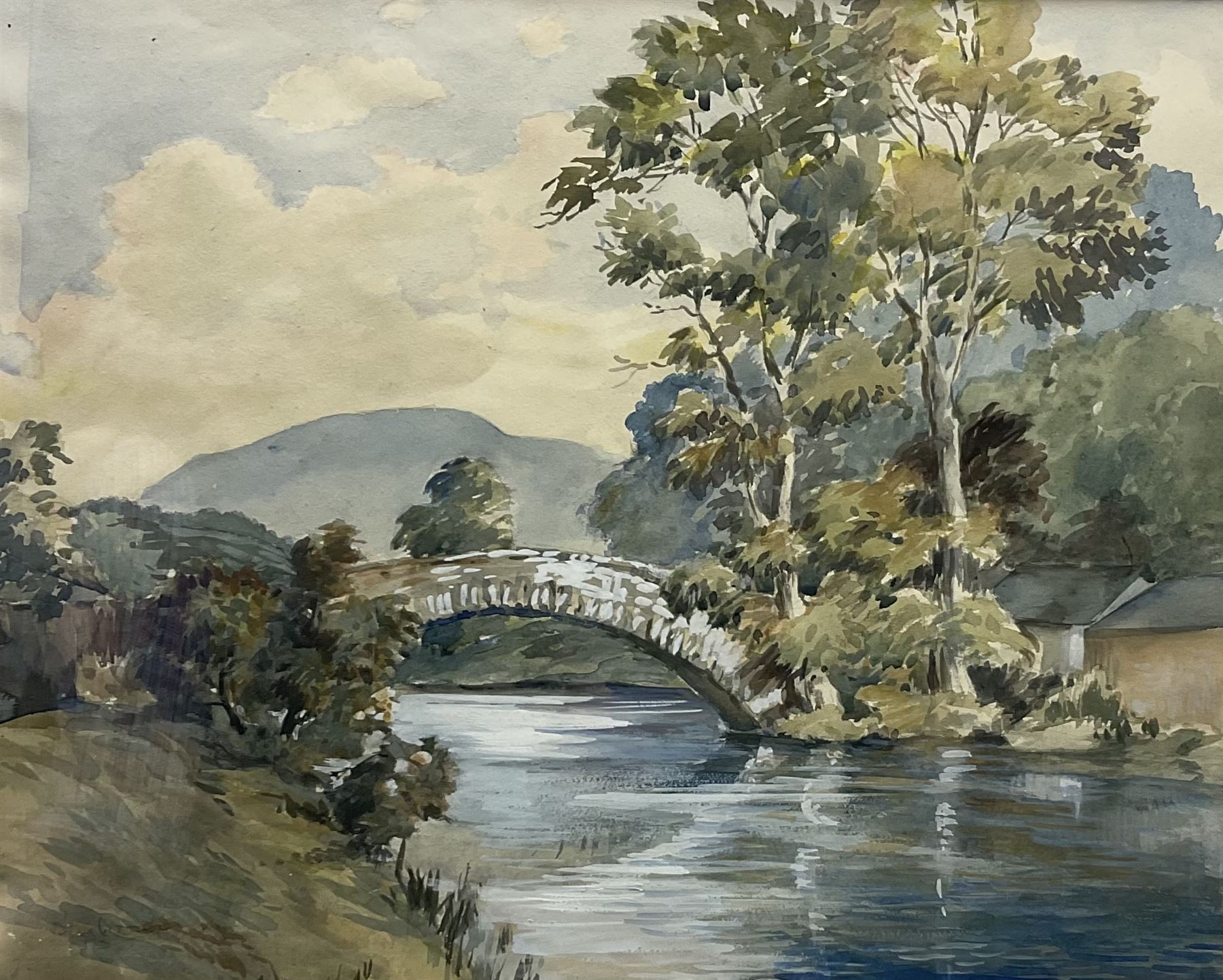 English School (Early 20th century): 'Rothay Bridge', watercolour  heightened in white indistinctly signed 35cm x 44cm