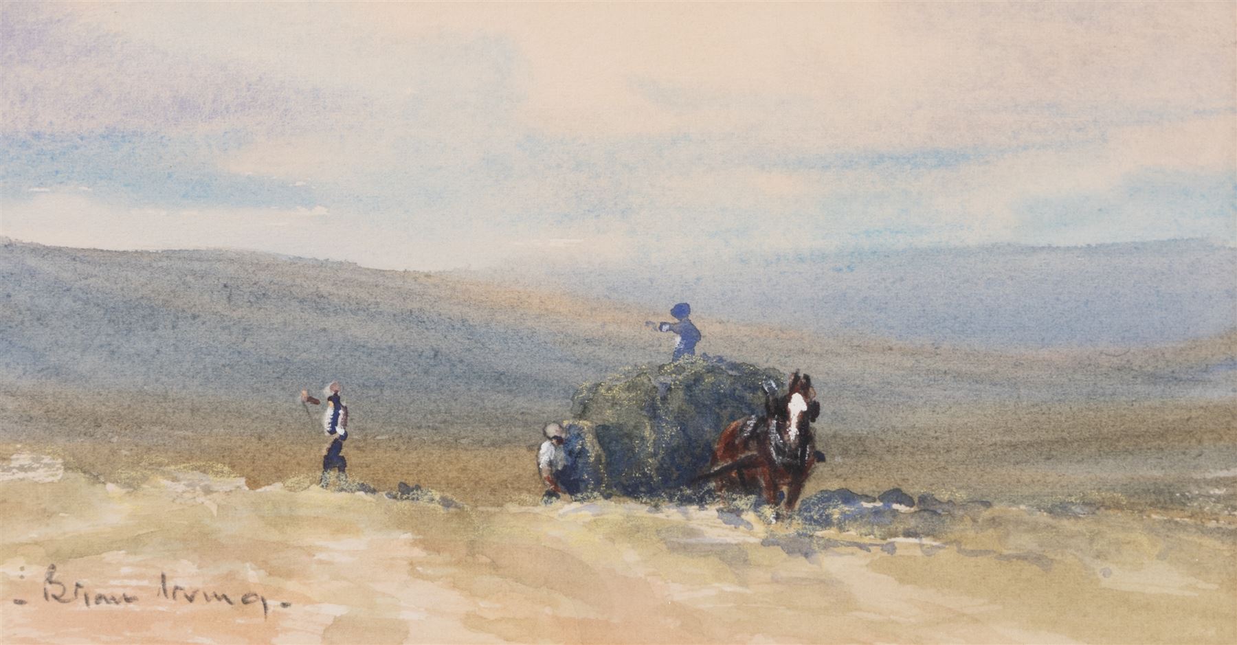 Brian Irving (British 1931-2013): Horse Carrying Hay over the Dales, watercolour heightened with white signed 10.5cm x 19.5cm 