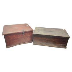 Two stained pine chests / boxes, 64x26cm and 54x30cm