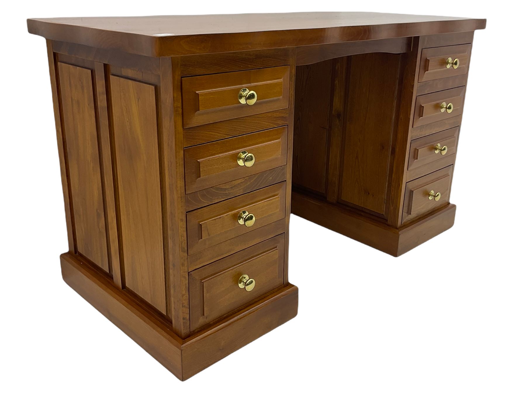 Sam Cryer ‘Cryercraft’ - solid elm twin pedestal desk, waved rectangular top, fitted with eight drawers, on plinth base