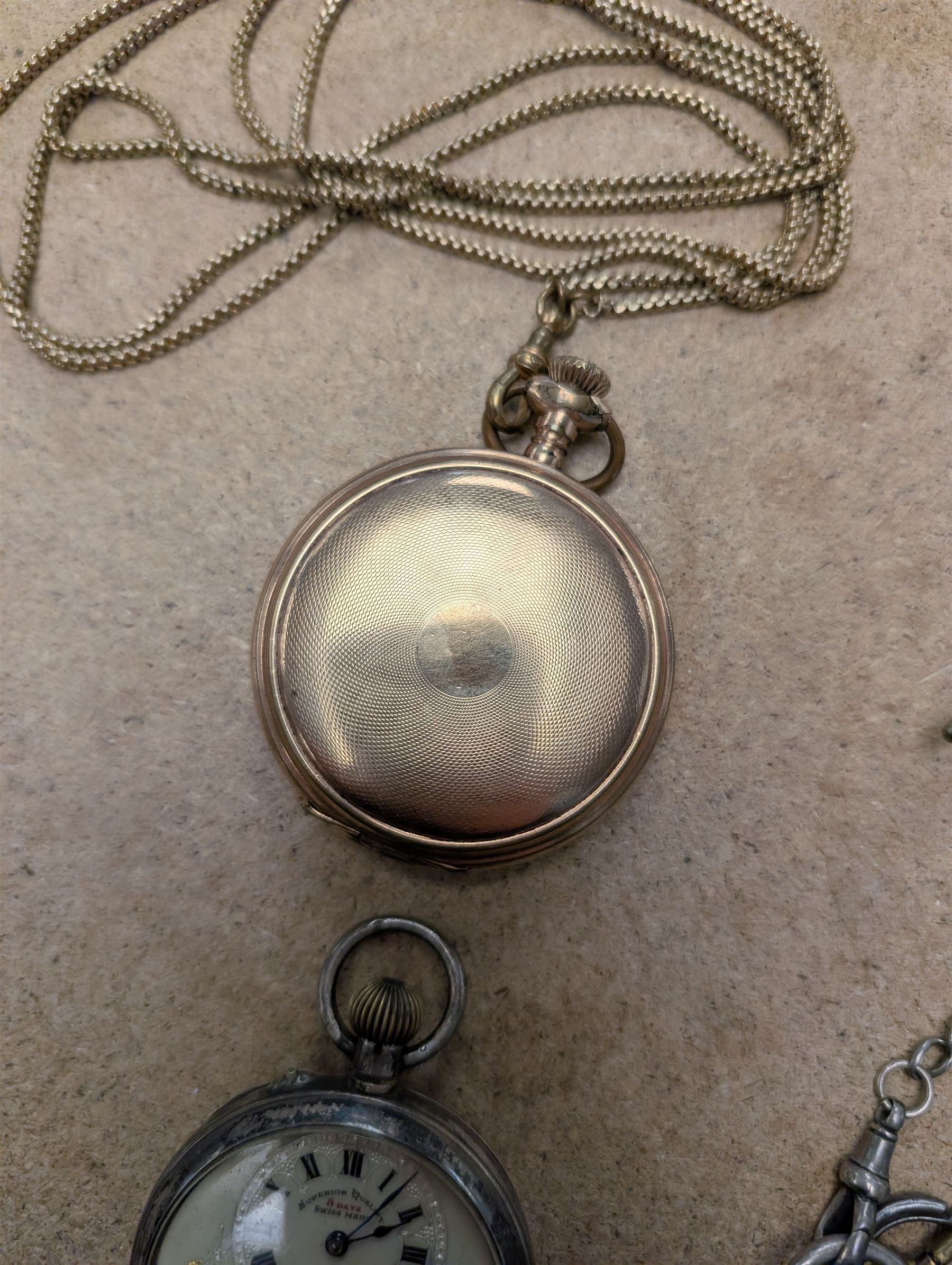 Watham gold-plated full hunter lever pocket watch, 8 Days silver pocket watch, Victorian silver lever pocket watch by Mennie, Gateshead and one other silver gob watch