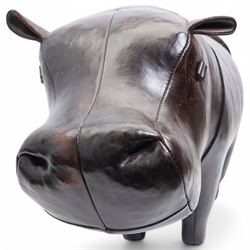Omersa leather footstool in the form of hippopotamus, with silver 'The World of Thomas Sabo' charm collar, with original retail card tag, W80cm 