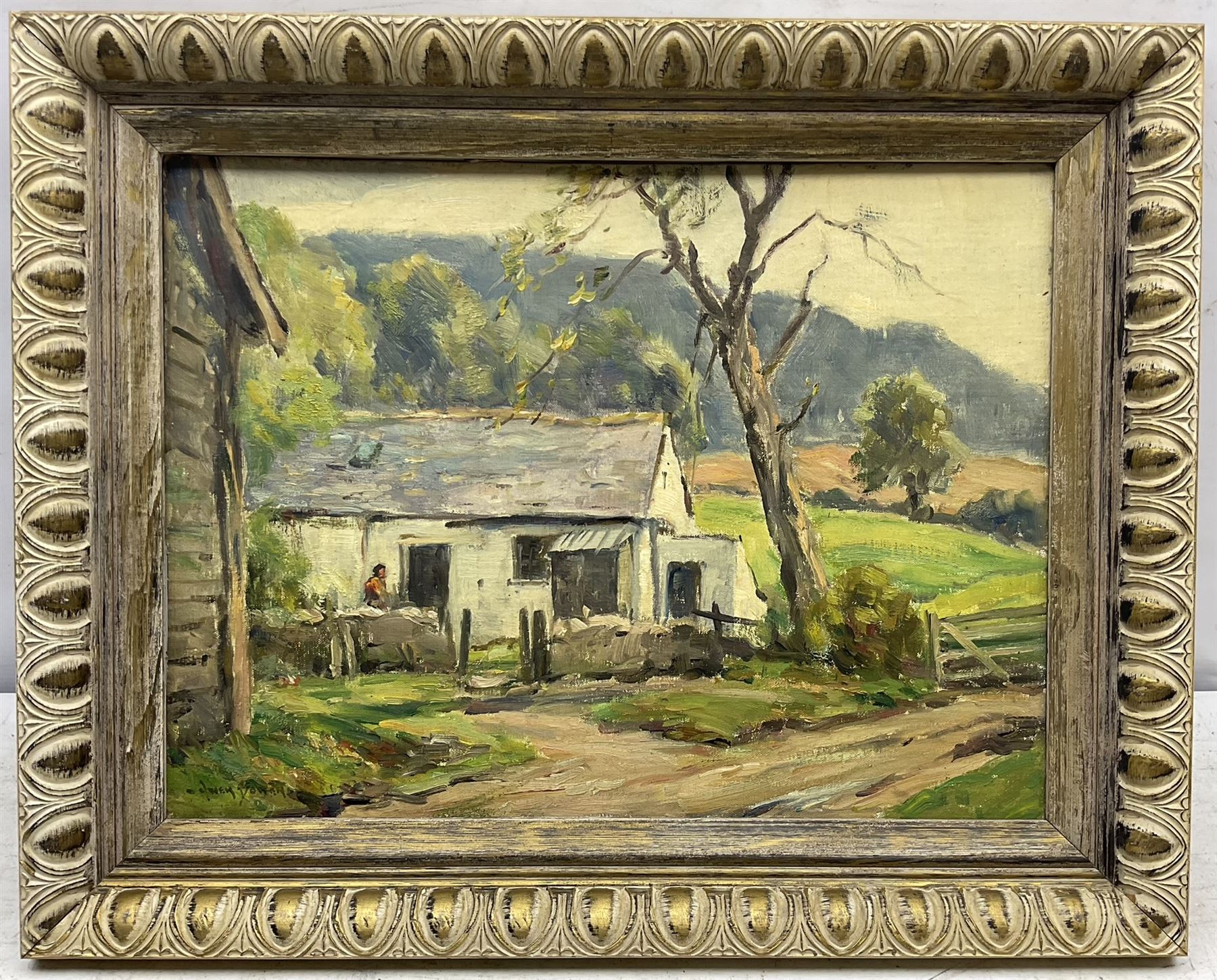Owen Bowen (Staithes Group 1873-1967): 'The Little Farm - Llanferres' North Wales, oil on canvas board signed, original title label verso 30cm x 40cm