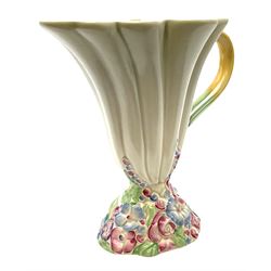 Clarice Cliff Newport Pottery handled vase/jug, of fluted form, shape no 830, decorated in the My Garden pattern, with printed and impressed marks beneath, H20cm