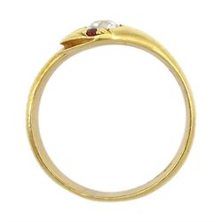 Victorian 18ct gold coiled snake ring, the head set with a single stone diamond and stone set eyes, makers mark EB, London 1886, diamond approx 0.35 carat