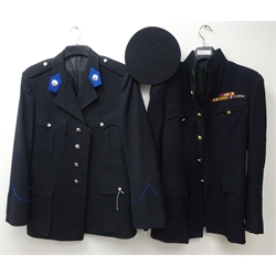  Dress tunic with Royal Engineers QE11 staybrite buttons and WW2 medal ribbon bars, another dress tunic with fusilier type staybrite buttons and a naval able seaman's hat (3)  
