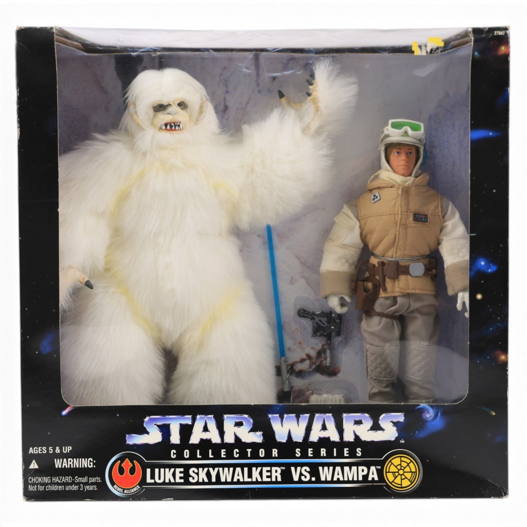 Five modern Kenner Star Wars action figures, comprising Han Solo and Carbonite Block with Frozen Han Solo, Wedge Anitlles & Biggs Darklighter, C-3PO, Jedi Luke Skywalker & Bib Fortuna and Luke Skywalker vs. Wampa, all boxed