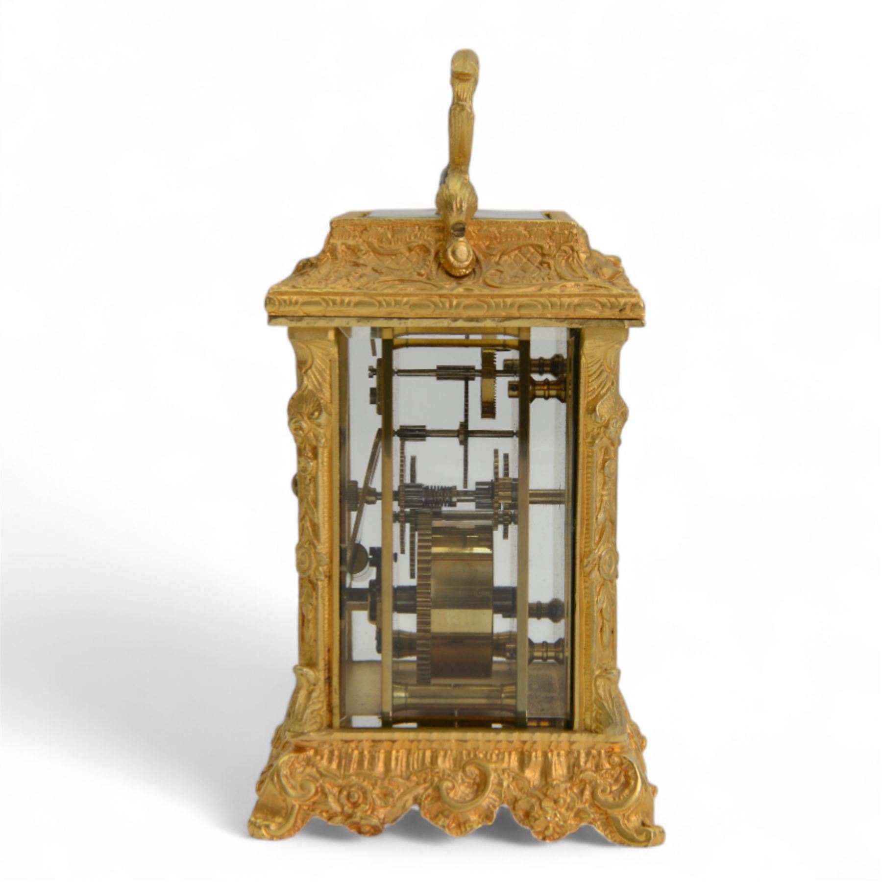 Rapport-English late 20th century 8-day timepiece brass carriage clock in a late 19th century 