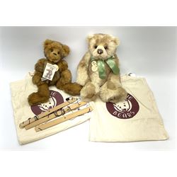Two Charlie Bears teddy bears - limited edition 'Jonty' puppet No.4/600 designed by Heather Lyell H41cm, with sticks, certificate and tag; and 'Angus' designed by Maria Collins H41cm, with tags; each in white carry bag (2)