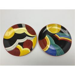 Two Wedgwood limited edition Clarice Cliff Design plates, comprising Poplar and House and Bridge patters, together with six Wedgwood limed edition Suzie Cooper The Art Deco Years, plates, all with certificates of authenticity, D21cm  