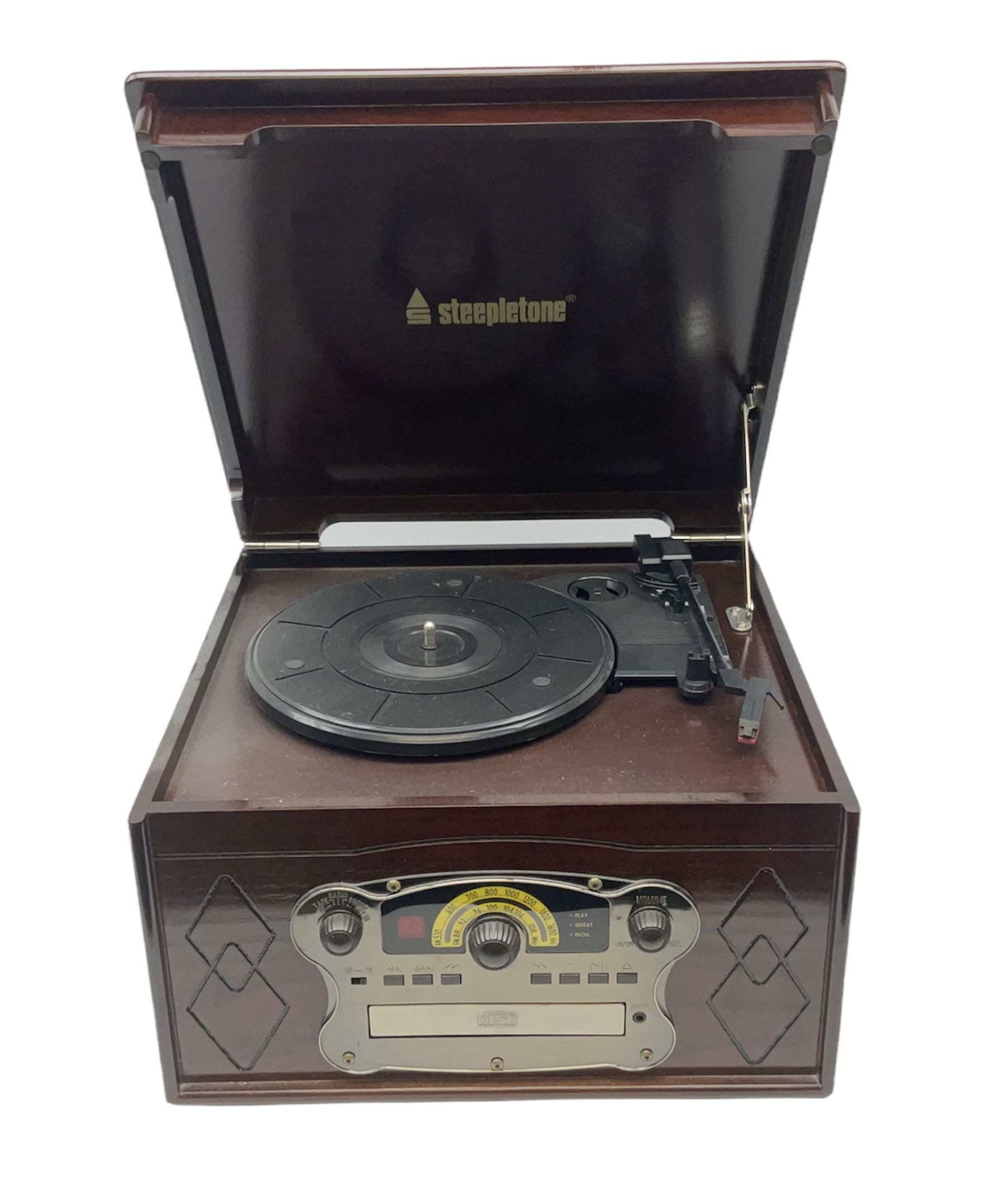Steepletone Chichester II music centre record player with turntable, tape, CD, radio and aux inputs