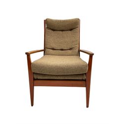Cintique - mid 20th century teak framed easy chair with upholstered button back seat and back rest, on tapering supports