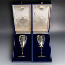 Pair of limited edition commemorative silver goblets, each engraved with HRH Queen Elizabe...