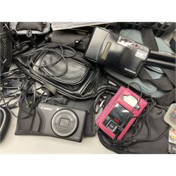 Quantity of camera accessories and equipment, to include boxed Canon EFS 17-55mm IS lens, Canon 59s camera, Olympus camera, etc