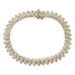 9ct white and yellow gold marquise shaped link diamond chip bracelet, hallmarked 