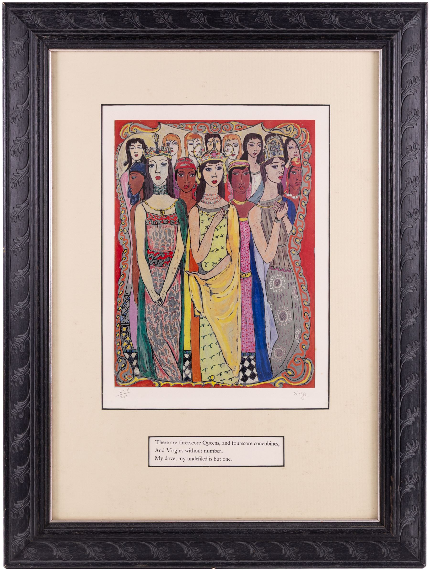 Edward Harris Wolfe (South African 1897-1982): 'Song of Songs', set of twelve limited edition lithographs on silvered paper each signed and numbered 228/250 in pencil, 36cm x 26cm, in matching frames (12)