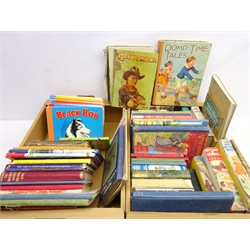  Quantity of 1920's-1970's children's books and annuals including five 1950's Black Bob the Dandy Wonder Dog, The Tip Top book, The Golden Book of Peter Pan 1965, Grimm's Fairy Stories and others in two boxes  