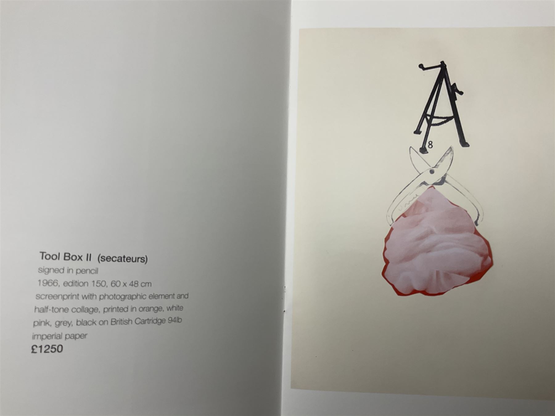 Jim Dine (American 1935-): 'Tool Box II' (Secateurs), limited edition screenprint with photographic element and half-tone collage signed in pencil, series produced in London 1966 with an edition of 150, 57cm x 45cm also inc. 'A Tool Box' catalogue