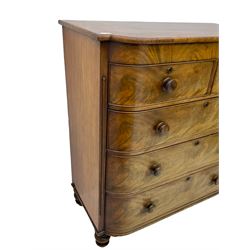 19th century mahogany D shaped chest, fitted with two short and three long drawers