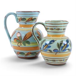 Eight Hartrox and Dee Cee Stoneware jugs, all with floral and abrstact decoration, with printed marks beneath, tallest H24cm