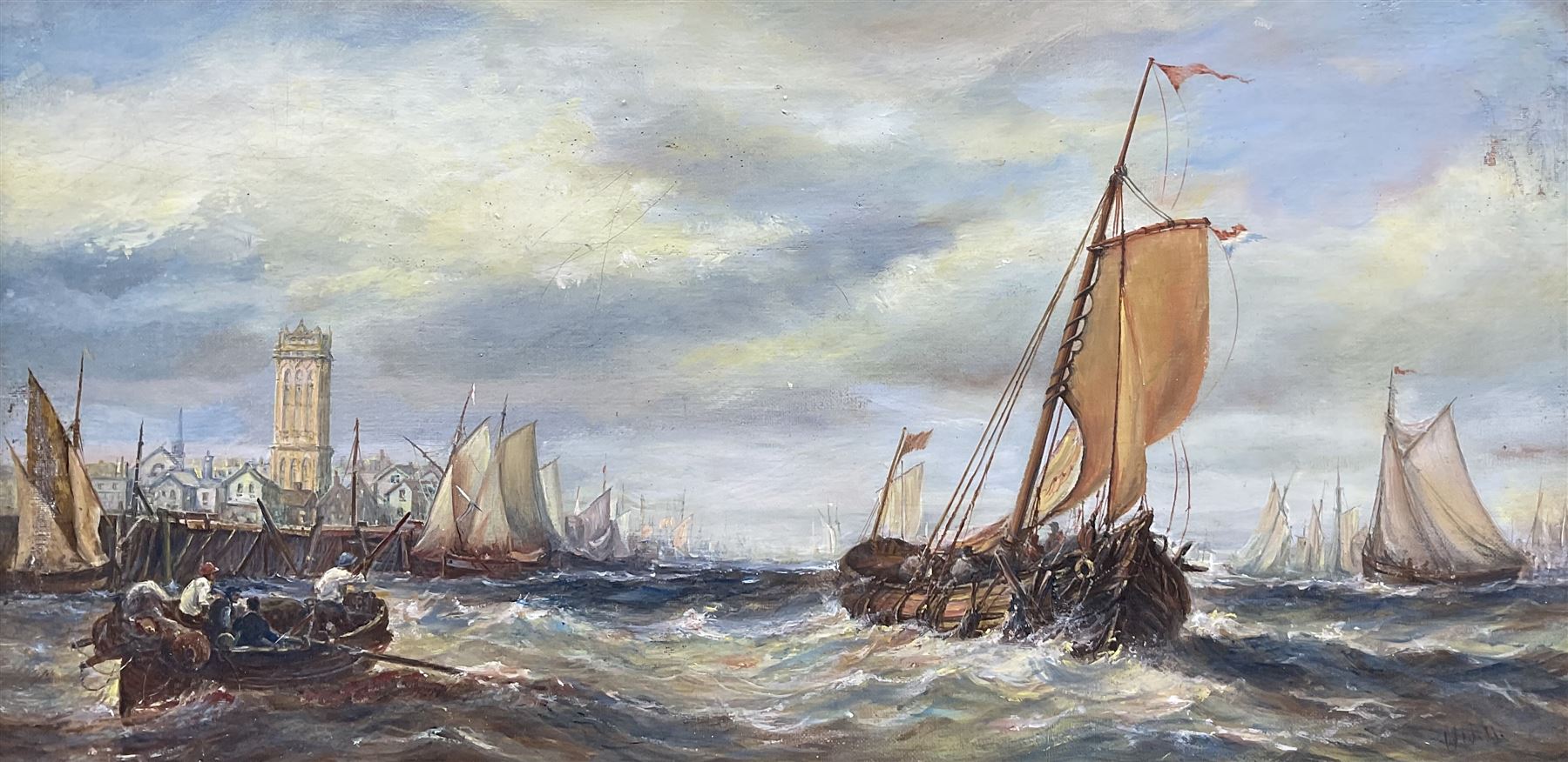 Brian Mays (British 1938-2005): Dutch Shipping off the Coast, oil on canvas indistinctly signed 24.5cm 49.5cm 
Provenance: direct from the family of the artist.