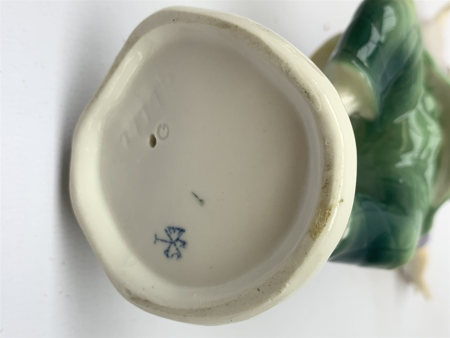 Three 20th century Karl Ens figurines, the first modelled as Uncle Fritz, the second modelled as Bock the Tailor, the third modelled as a sprightly female figure, each with printed blue mark to base, largest H20cm. 