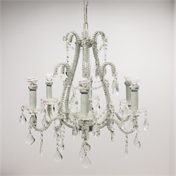  Contemporary six branch chandelier embellished with faceted glass beads and prism drops, W63cm approx  