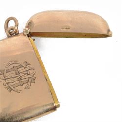 Edwardian 9ct gold vesta case, engraved with castle to one side and monogram to the other, hallmarked Chester 1906, H4.5cm