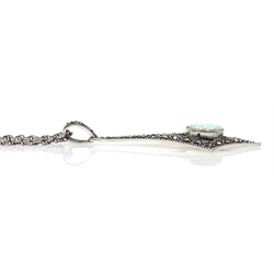 Silver opal and marcasite pendant necklace stamped 925