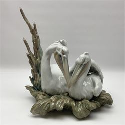 Lladro large figure group, The Pelicans, modelled as two pelicans upon a nest with bullrushes, no 6478, limited edition 374/1000, with framed certificate and original box, H33cm 